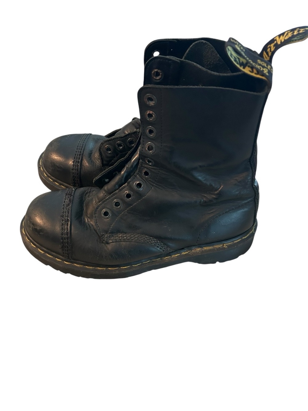 Dr. Martens made in  England Black Leather steel toe  Boots fits mens 11